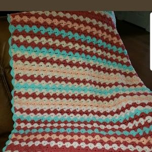 Handmade Afghan Lap Blanket Throw Pink Aqua Cream